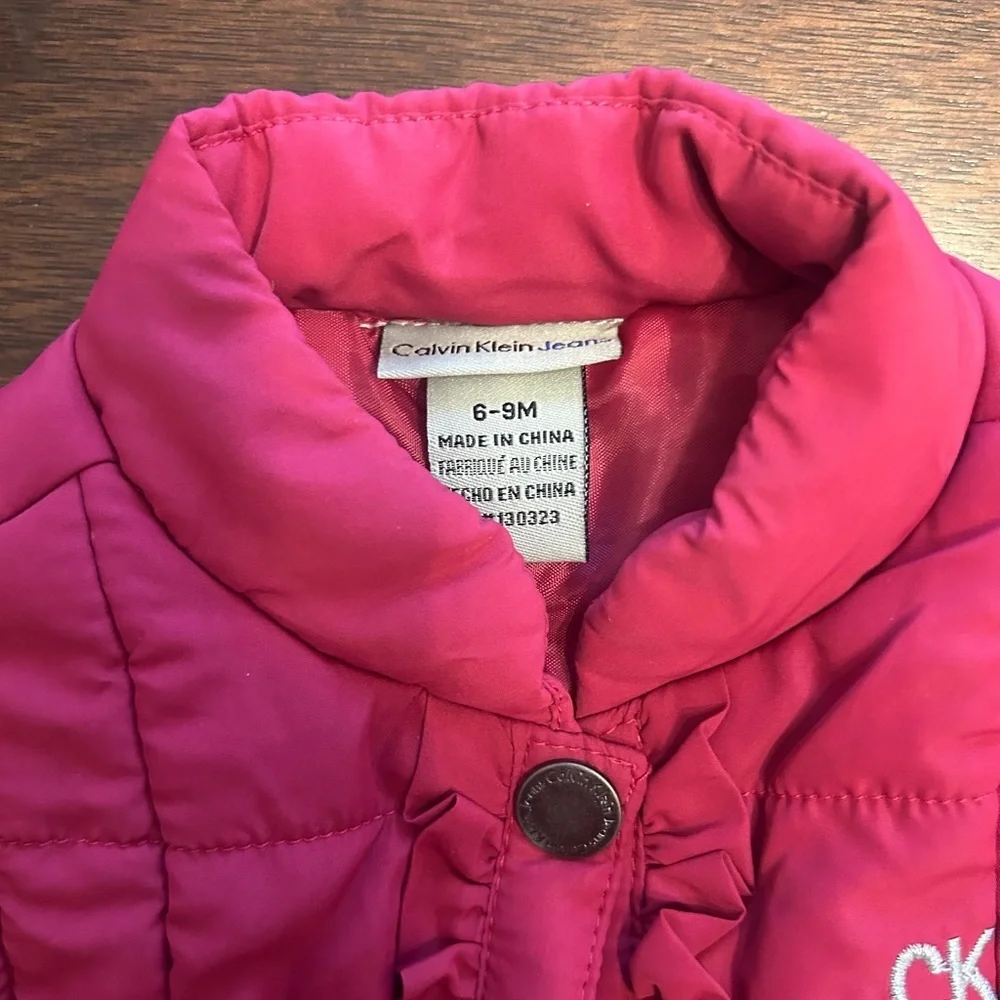 Calvin Klein Hot Pink Toddler Puffer Vest with Ruffle Trim